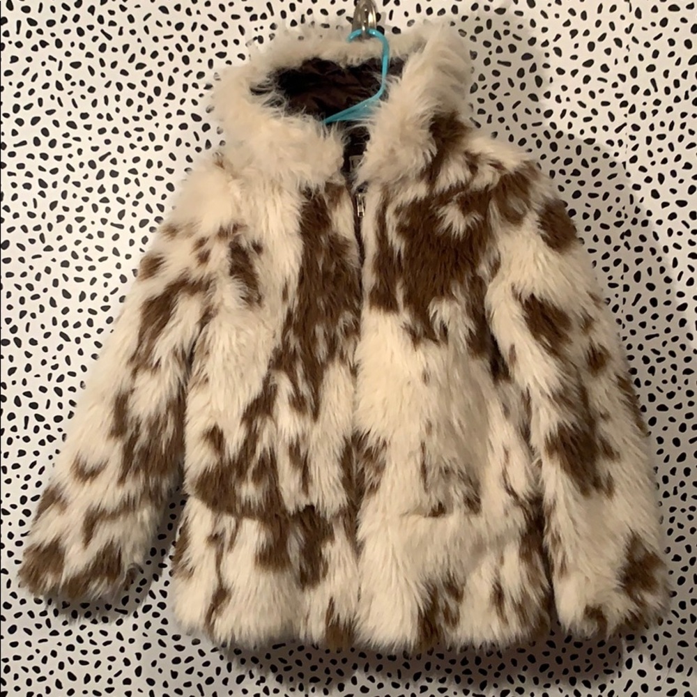 Cream and brown faux fur coat